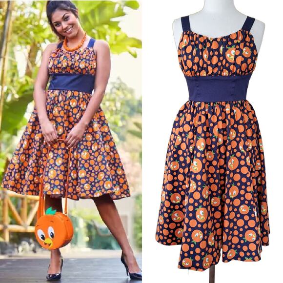 Disney Parks Dress Shop Orange Bird Dress Size Small Retro FIt & Flare - Picture 1 of 13